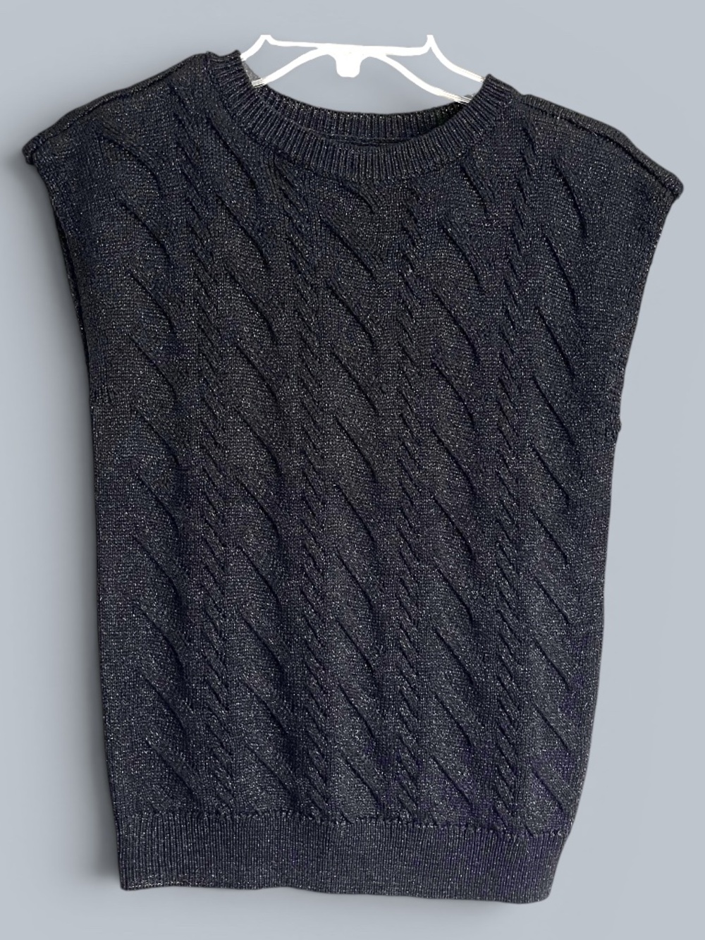 Calvin Klein Jeans Black Metallic Cable Knit Sleeveless Sweater Size XS